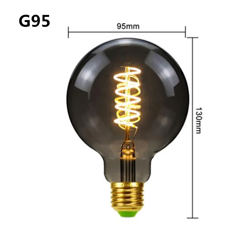 LED E27 ST64 G80 G95 G125 4W regulable 220V gris ahumado cálido bombilla de filamento GSpiral Retro Vintage iluminación decorativa lámpara Edison