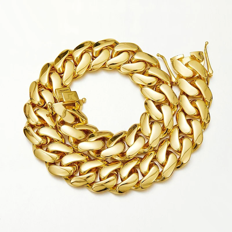 Collares de cadena cubana Miami de acero inoxidable color oro brillante estilo Hip Hop para hombres, joyería de rapero, envío directo.