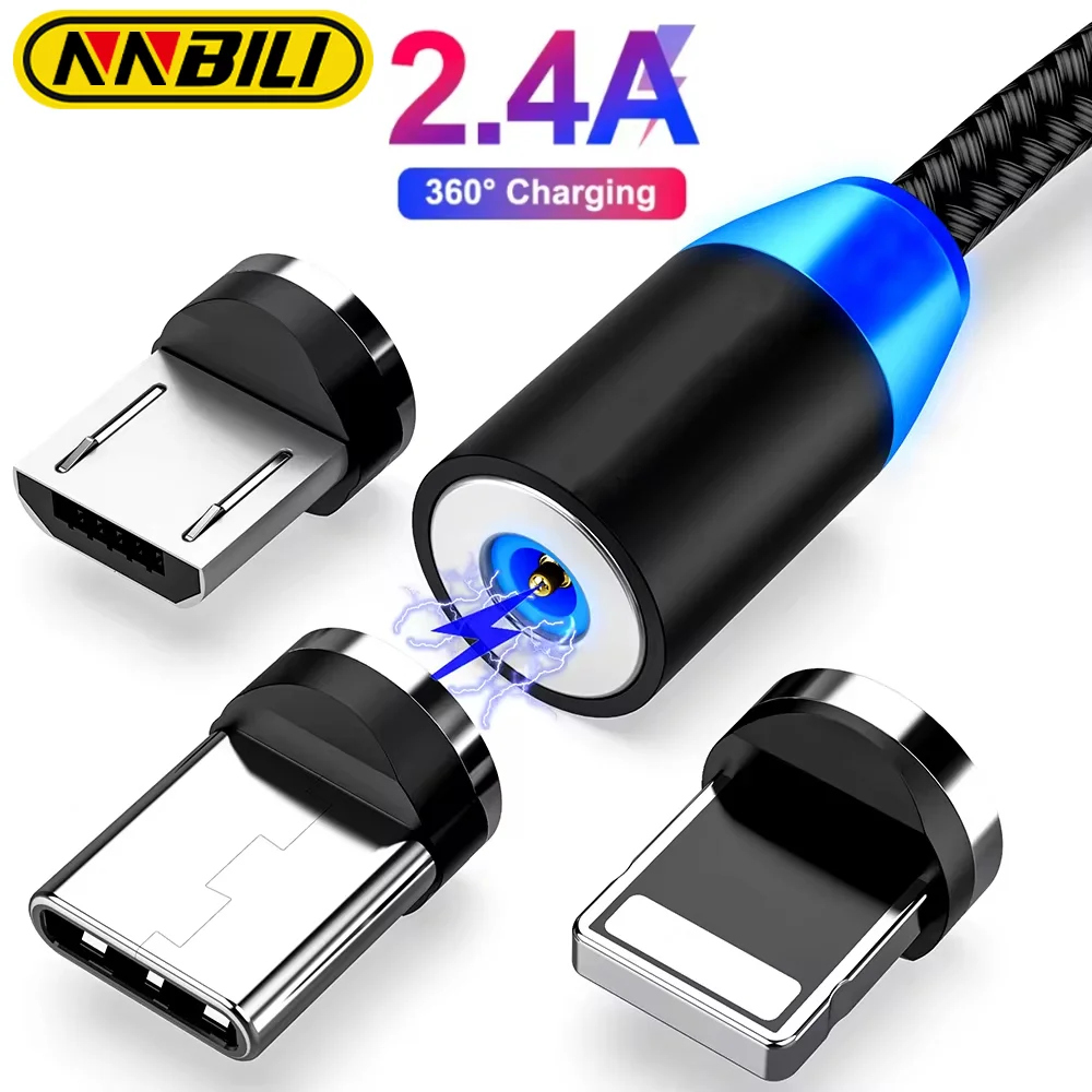 NNBILI Cable USB magnético LED Cable de carga rápida tipo C cargador magnético carga de datos Cable Micro USB Cable de teléfono móvil Cable USB