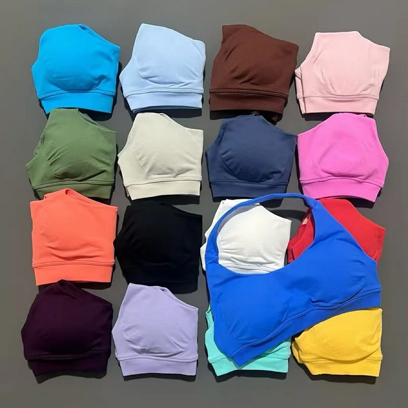 Sujetador deportivo sin costuras para mujer, ropa de Yoga con cuello Halter, copas extraíbles, ropa de entrenamiento para mujer, sujetador sin espalda para gimnasio, Tops de entrenamiento para correr