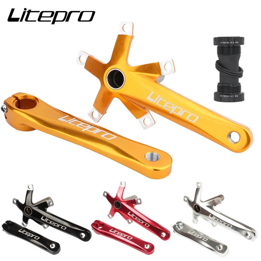Liteproelite-platos y bielas para bicicleta de montaña, juego de bielas de aleación de aluminio, 5 trinquetes, 130mm, para bicicleta plegable Brompton