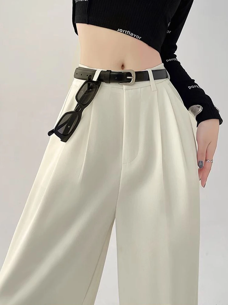 Botvotee, trajes informales, pantalones para mujer, oficina, elegante, pierna ancha, pantalones negros de cintura alta con cinturón, ropa de calle, moda Y2k
