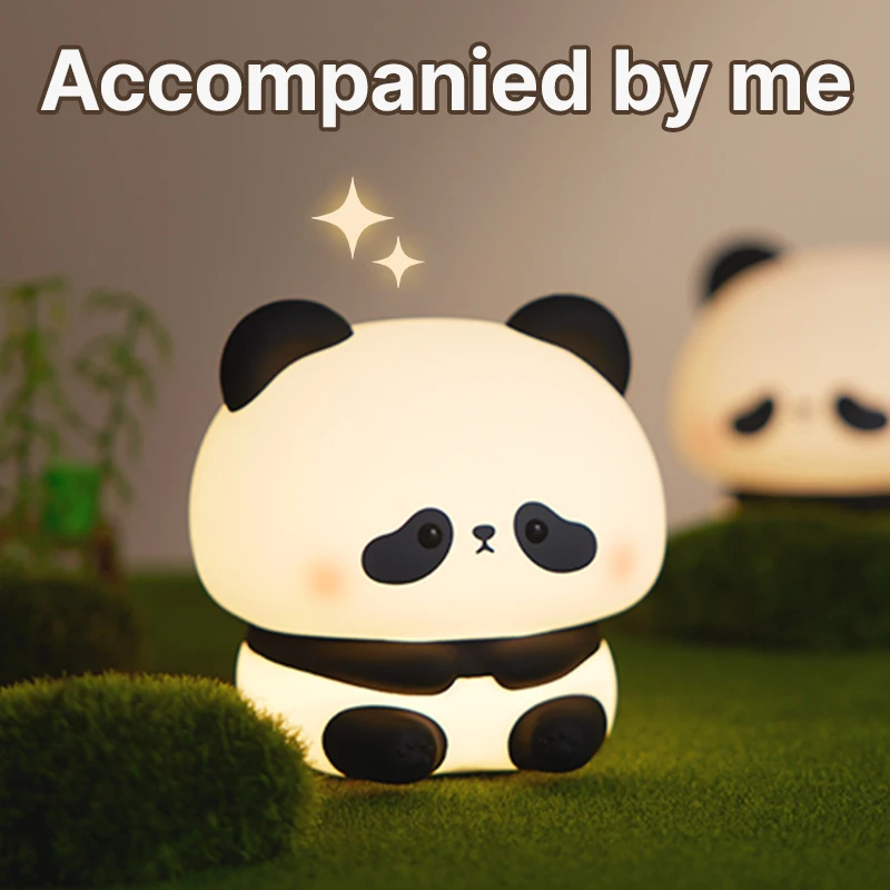Luz LED nocturna de Panda, bonita luz nocturna de silicona, lámpara de noche táctil recargable por USB, lámpara de sincronización para dormitorio, decoración, regalo para niños