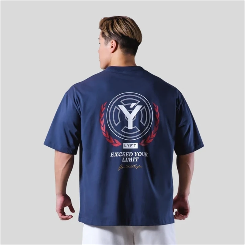 Camiseta de algodón de gran tamaño para hombre, camisa de manga corta para entrenamiento al aire libre, gimnasio, deporte, correr, Fitness, informal