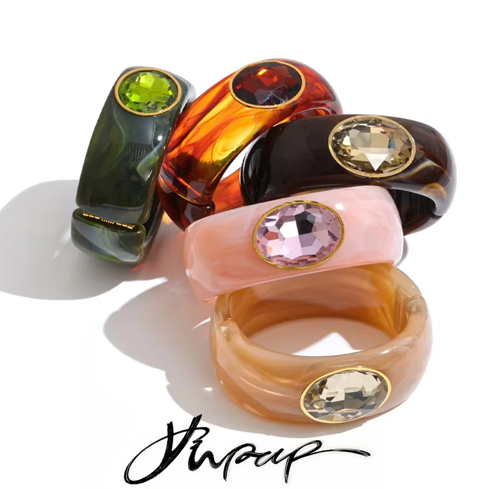 Yhpup Brazalete Grueso de Resina Acrílica de 63 mm, Estilo Otoño Invierno 2026, Joyería de Muñeca Impermeable