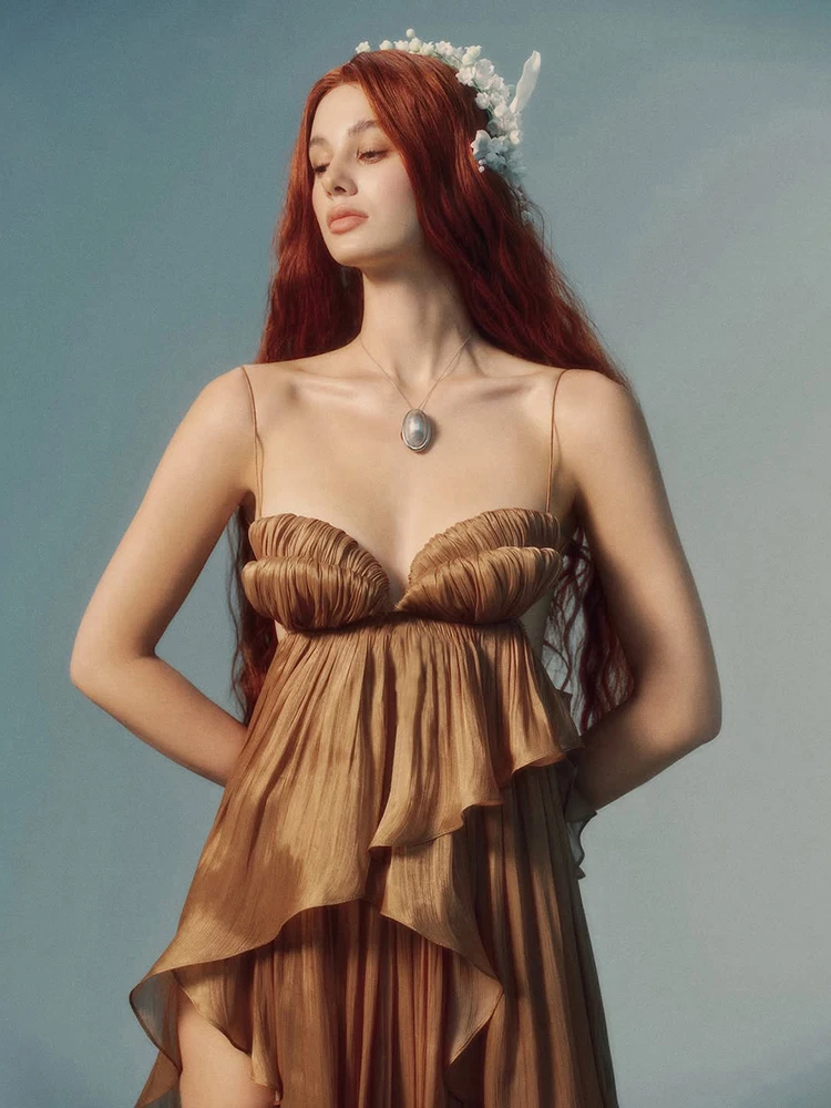 Vestido Maxi Irregular con Volantes y Borlas para Mujer, sin Espalda, sin Mangas, Escote Bajo, Elegante para Fiesta de Cumpleaños