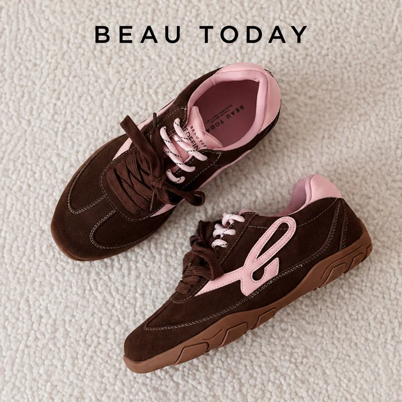 BEAUTODAY, zapatillas informales de cuero vacuno, Color mezclado, punta redonda, cordones de doble color, zapatillas deportivas, zapatos de mujer hechos a mano 29977