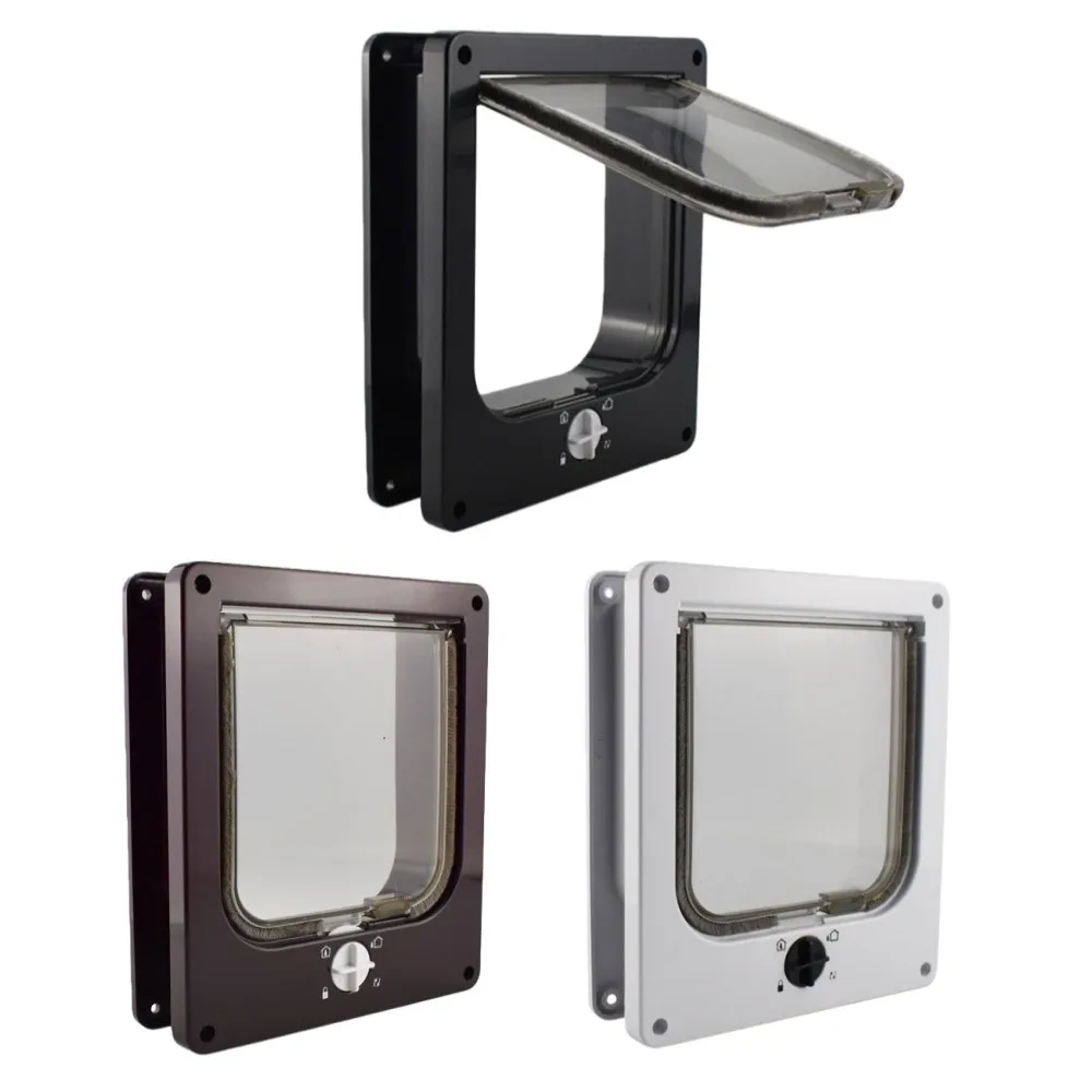 Puerta para Gatos con 4 Modos de Cierre, con Cerradura de Seguridad, Resistente a la Intemperie, de ABS, con Cierre Automático, Perilla Giratoria, Fácil Instalación, Puerta para Perros