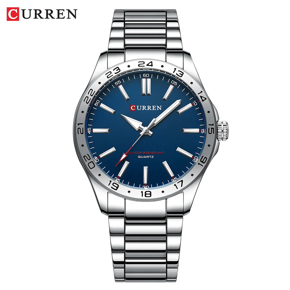 Reloj de cuarzo CURREN 8452 para hombre, reloj de negocios de ocio a la moda Simple, reloj de pulsera con correa de acero inoxidable plateado negro para hombre