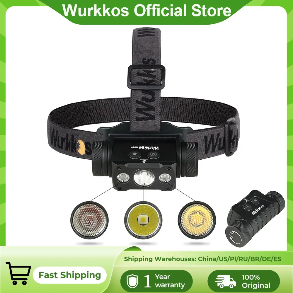 Linterna Frontal Wurkkos HD50 Ultrabrillante de 4000 Lúmenes con Funciones de Luz Roja y Blanca, Recargable por USB-C 21700, Linterna LED