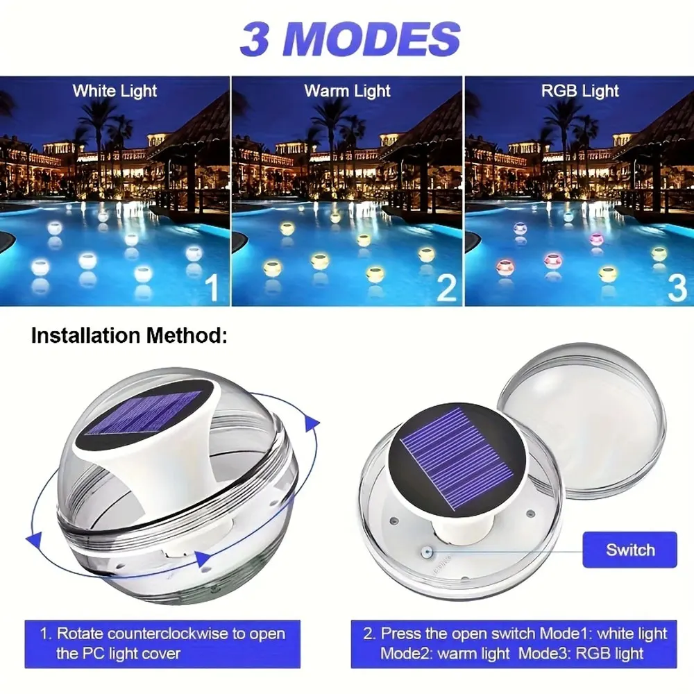 Lámpara Solar Flotante LED para Piscina, Bola con Panel Solar, Resistente al Agua, con Luz Intermitente de Colores Cambiantes para Espectáculos