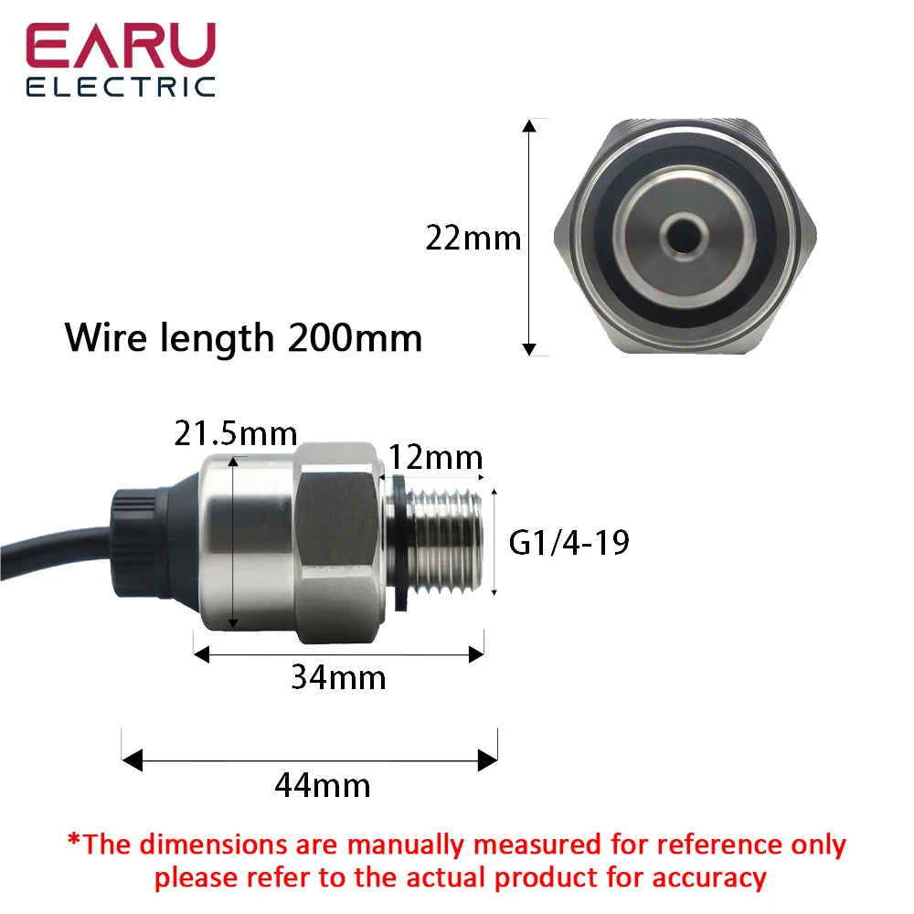 Transmisor de Sensor de presión para agua, aceite, combustible, Gas, aire, G1/4, 5V, Sensor cerámico, transductor de acero inoxidable de 0,5 MPa y 1,2 MPa