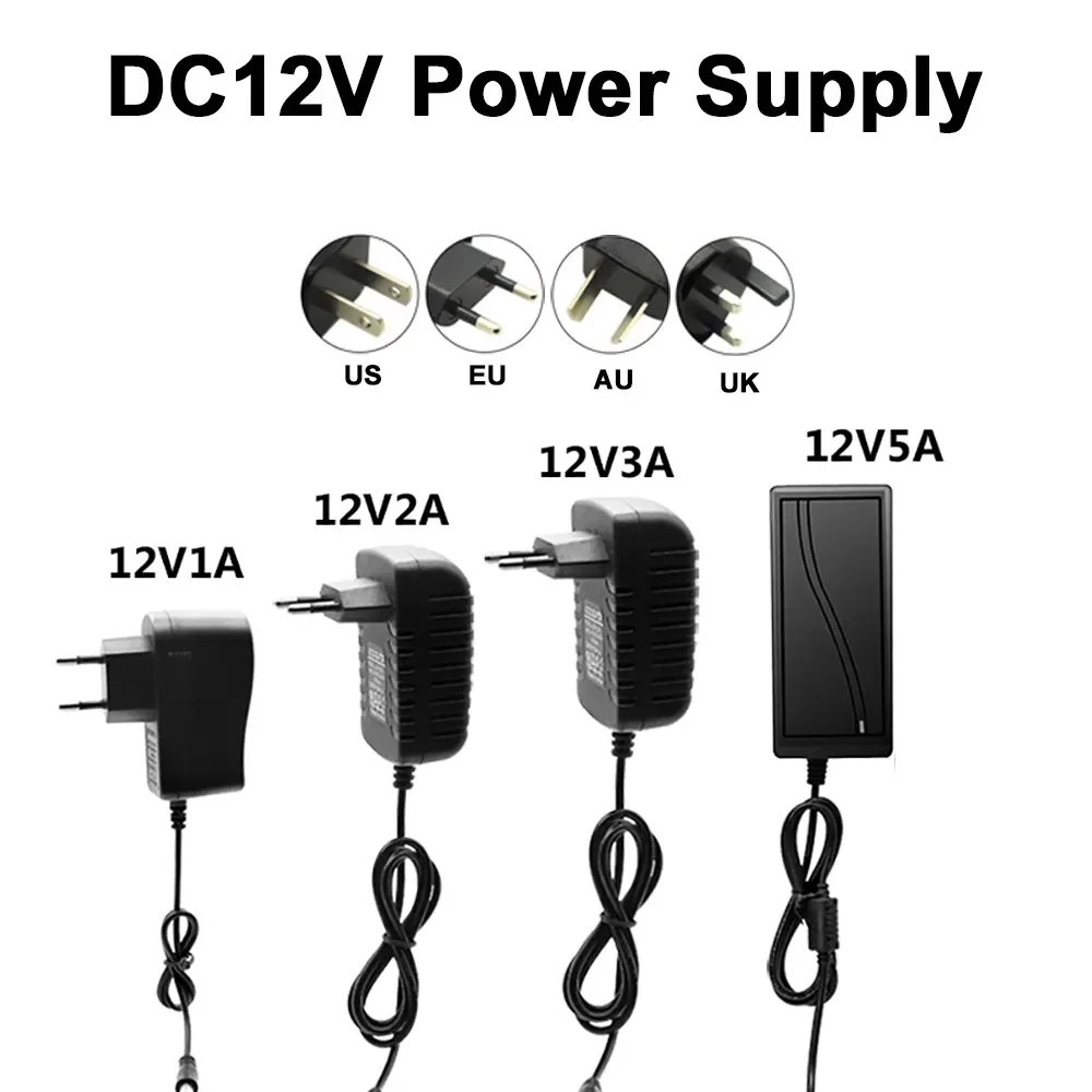 Adaptador DC 12V 24V 100V-240V transformador de iluminación 5,5*2,1 ~ 2,5mm 1A 2A 3A 5A convertidor adaptador de fuente de alimentación para tiras de luz LED