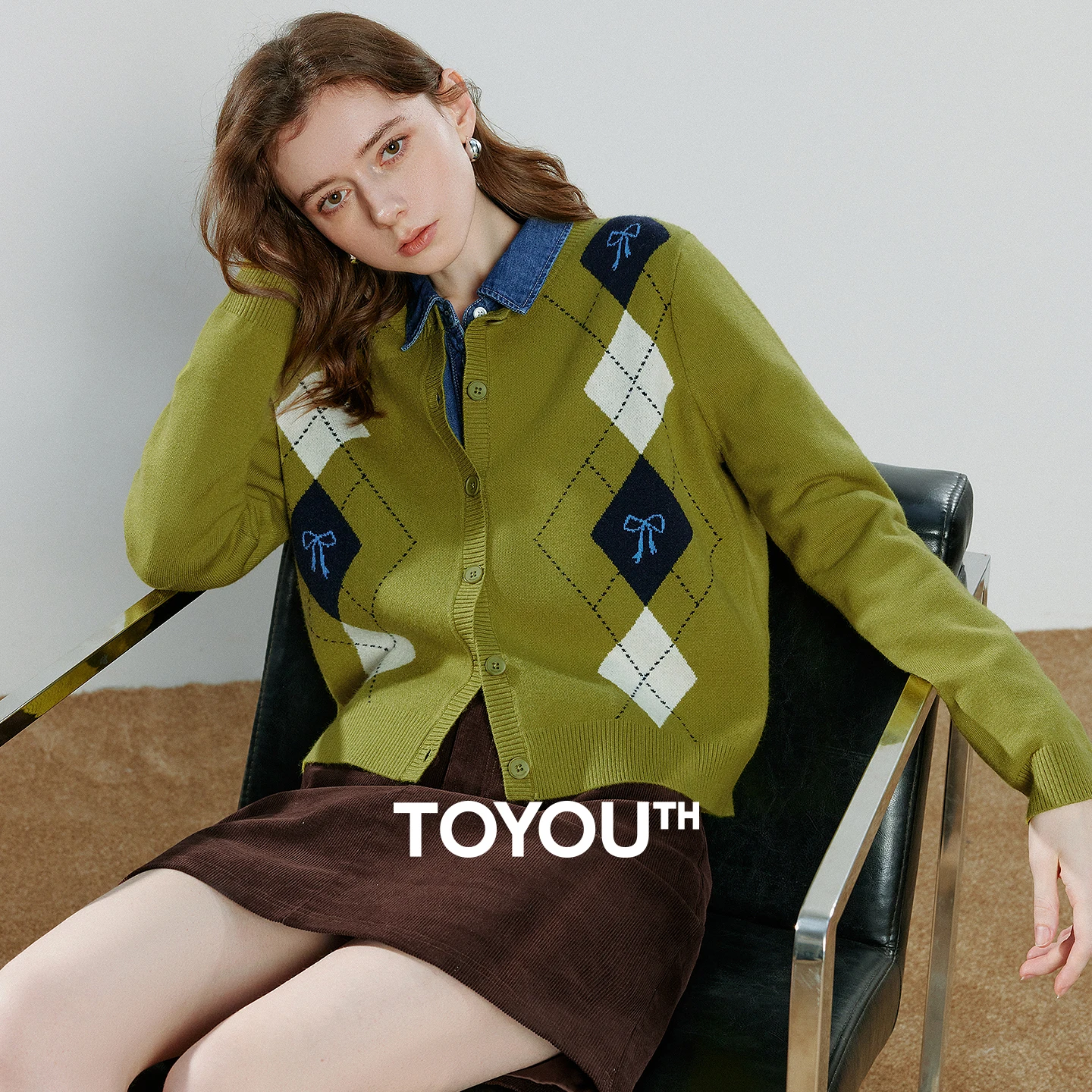 Suéter de Punto para Mujer TOYOUTH, Primavera 2026, Nuevo Cárdigan con Cuello Redondo, Jacquard, Estilo Retro