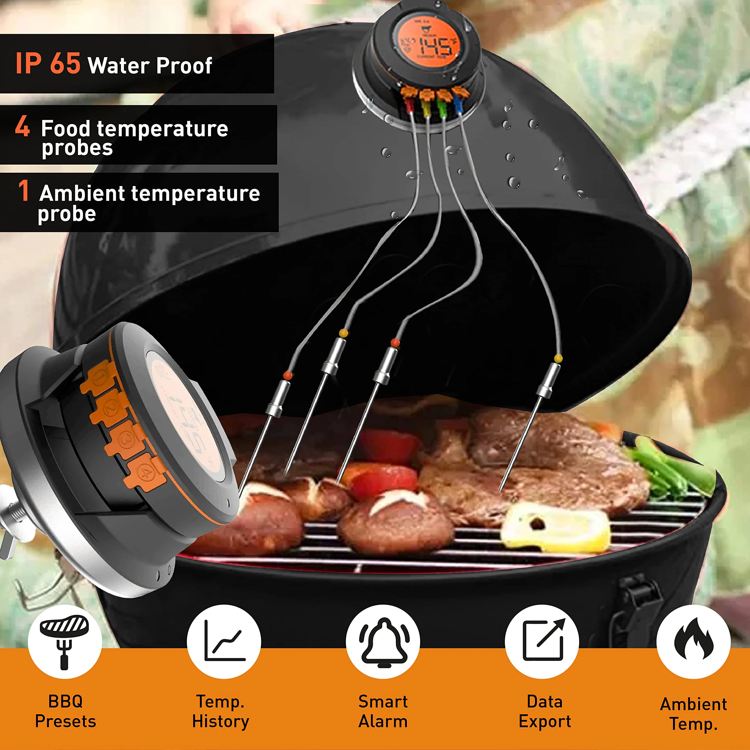 WENMEICE Termómetro inalámbrico Bluetooth para carne y barbacoa, para horno, parrilla, ahumador, barbacoa, cocina digital inteligente, accesorios y herramientas de cocina.