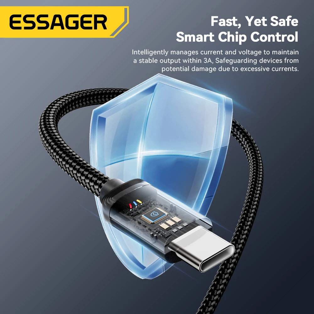 Cable USB tipo C Essager 3A para Iphone 15 Plus Huawei Mate60 P60, Cable de carga rápida, Cable de datos USB-C para Xiaomi Samsung