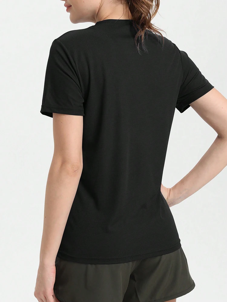 Camiseta deportiva ultraligera de secado rápido de Color sólido para mujer, ligera y transpirable, camiseta de compresión para gimnasio para correr