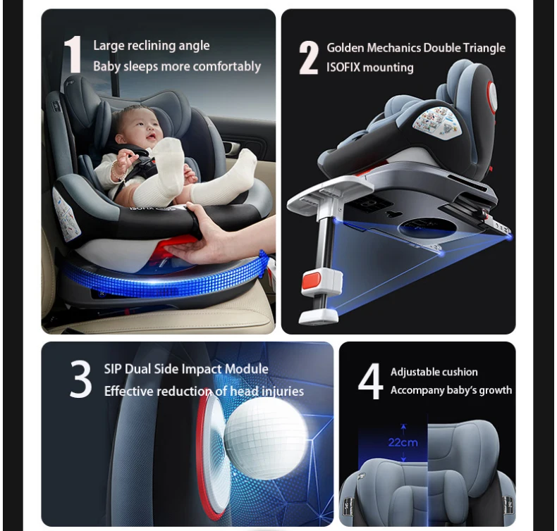 R129 I-Size 360 °   Asiento de coche giratorio para bebé, silla de seguridad ISOFIX para bebés y niños pequeños de 40-150 cm, orientación hacia atrás y hacia adelante, giro con una sola mano, reclinación ajustable, protección contra impactos laterales, inserto para recién nacidos, asiento de coche de viaje para niños