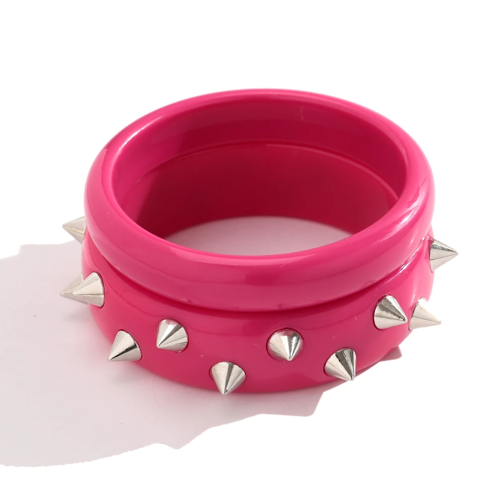 Pulseras de Aro Redondas con Remaches Acrílicos Rosas de Moda para Mujer, Brazaletes Geométricos Gruesos Novedosos, Joyería Y2K, Regalos y Accesorios