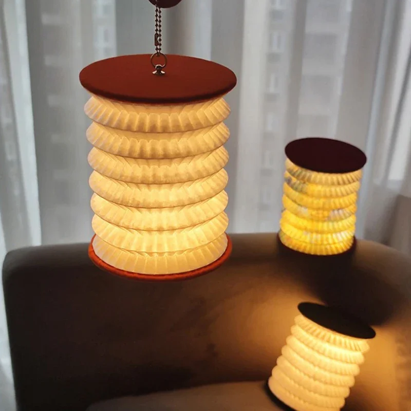 Lámpara de luz nocturna plegable portátil USB, regalo creativo para dormitorio, sala de estudio, linterna de estilo japonés, decoración de luz nocturna