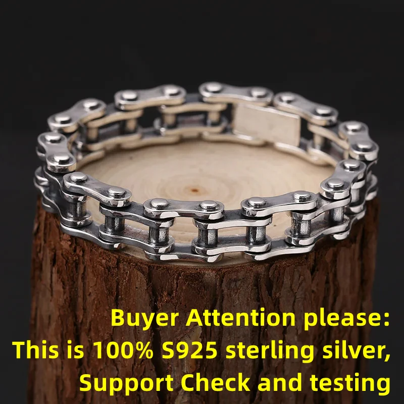 Pulsera 100% de plata de ley S925, 10MM, estilo punk de bicicleta, joyería de plata S925 que nunca se desvanece, con certificado de autenticidad, regalos de joyería para hombres y mujeres.