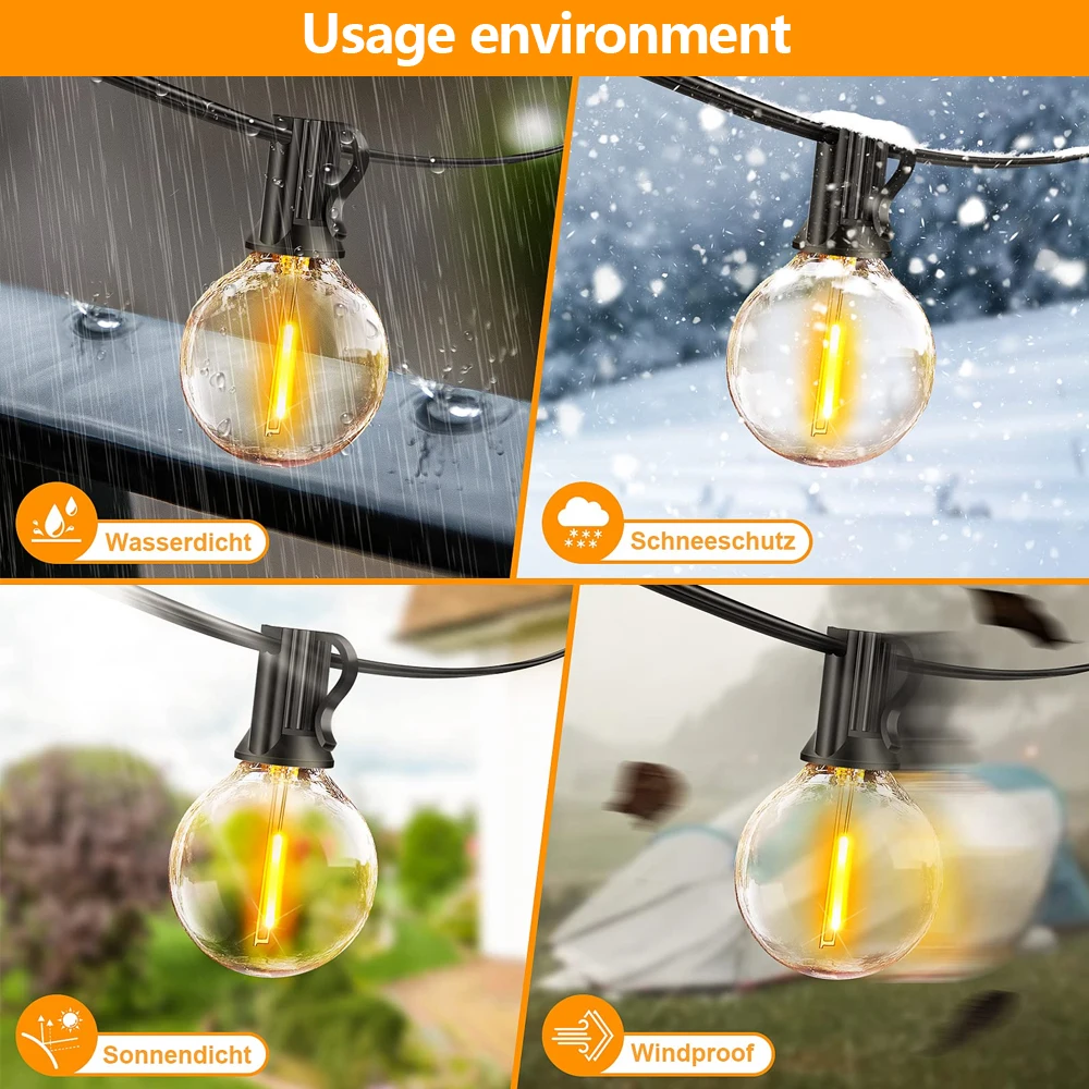 Guirnalda de Luces LED G40 para Exteriores, Impermeables, con Enchufe Europeo, Bombillas Resistentes a los Golpes, Luces Decorativas para Jardín, Patio, Fiestas