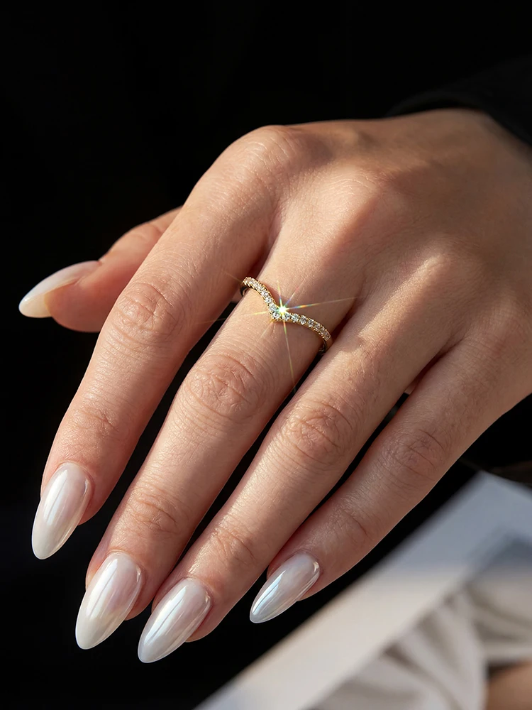 Anillos brillantes de moda en forma de V con diamantes de moissanita auténtica para mujer, joyería de compromiso y boda de plata de ley 925