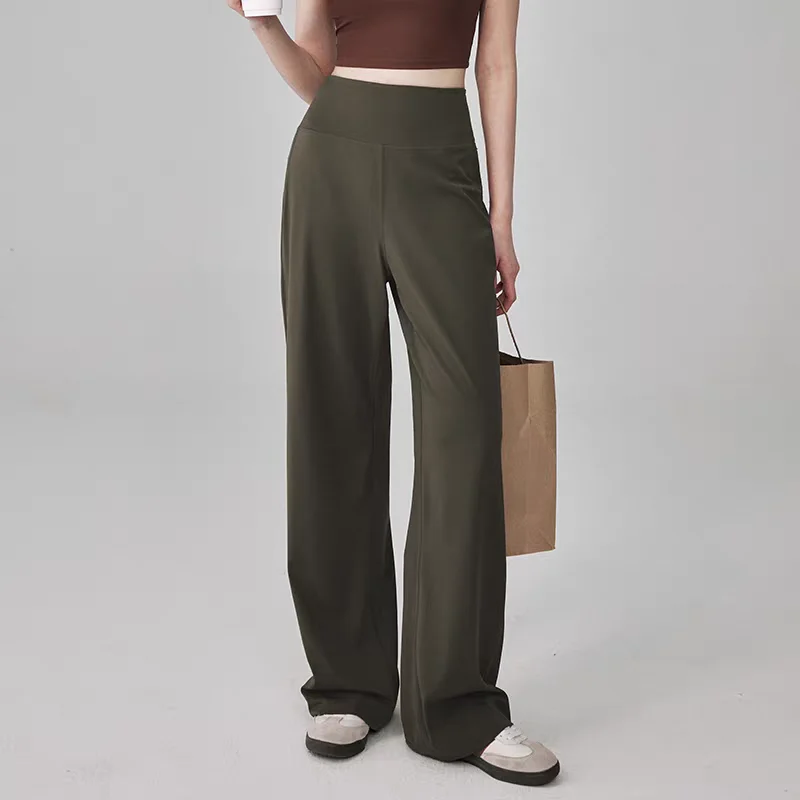 Pantalones de alta calidad para mujer con bolsillos, pantalones de chándal sueltos elásticos de cintura alta, pantalones deportivos de ocio y entrenamiento para Yoga