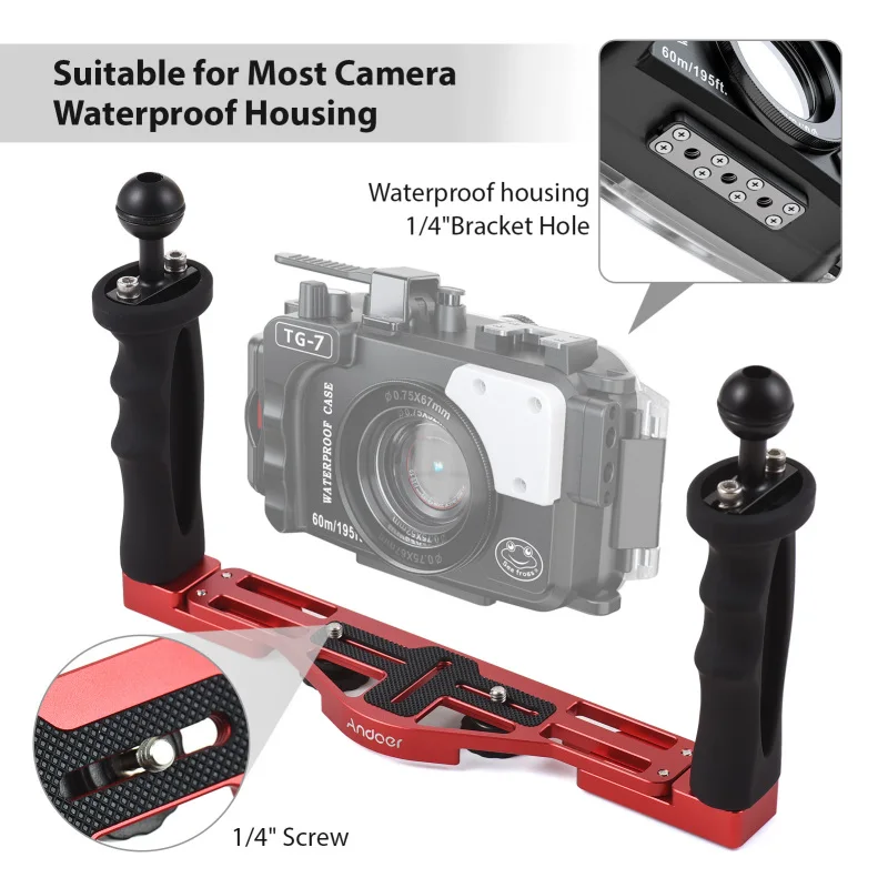 Andoer-Soporte de carcasa de buceo para cámara GoPro, Canon, Sony, Nikon, DSLR
