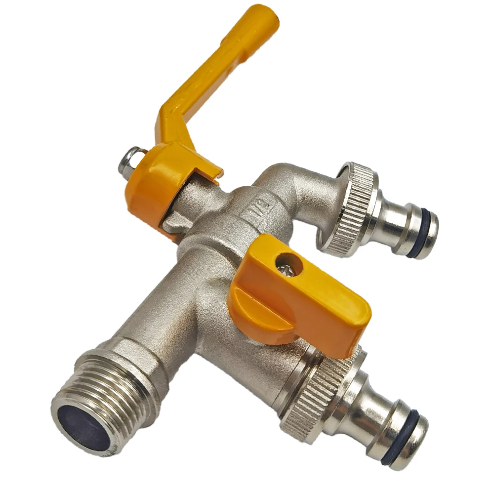 Adaptador de grifo de manguera de jardín, conector de tanque de agua IBC de 1/2 pulgadas, riego de 2 vías y 1 vía, junta de grifo de latón, válvula de bola de repuesto