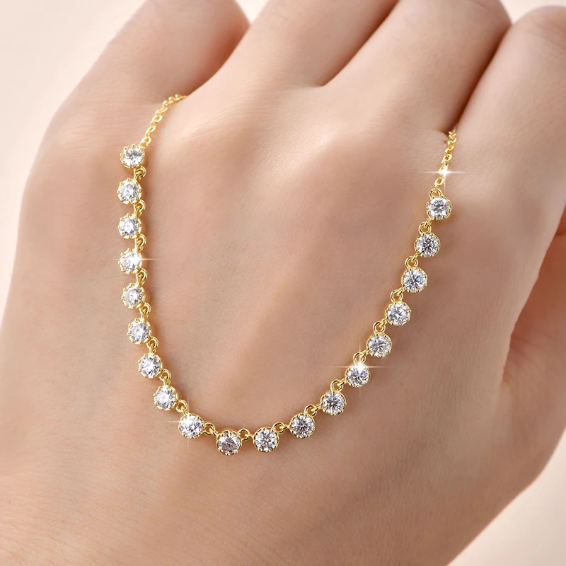 Collar de Moissanita Certificada OXTAO Estilo Burbuja de 3mm D VVS1 para Mujer, Colgante Dulce con Diseño de Sonrisa en U, Joyería Chapada en Oro de 14K
