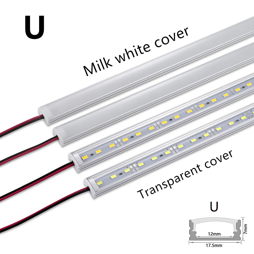 Barra de luz rígida de aluminio LED DC12V 50CM 20 pulgadas en forma de U/V 5730 36LEDs canal de aluminio LED iluminación o conector de decoración del hogar