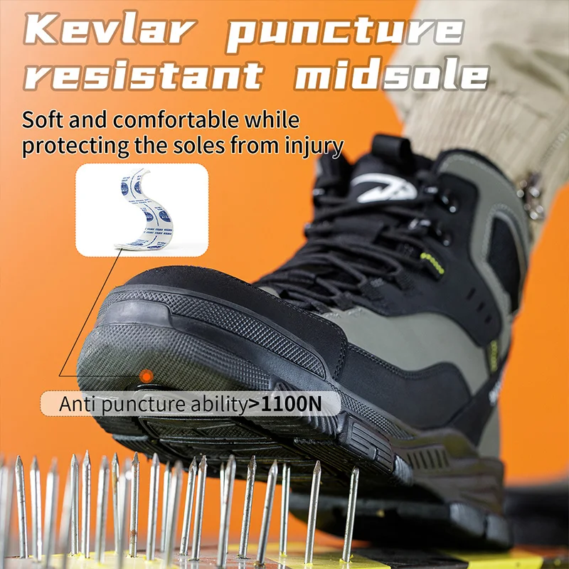 Zapatos de seguridad a prueba de perforaciones para hombre, zapatillas de trabajo impermeables, botas de seguridad con punta de acero, zapatos indestructibles, ligeros