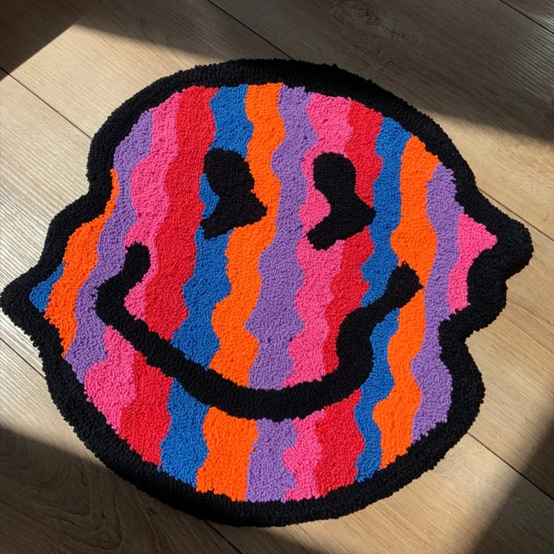 Alfombra acolchada trenzada y sonriente, alfombra puramente suave hecha a mano, adecuada para decoración de habitación, alfombras mullidas, dormitorio, baño independiente