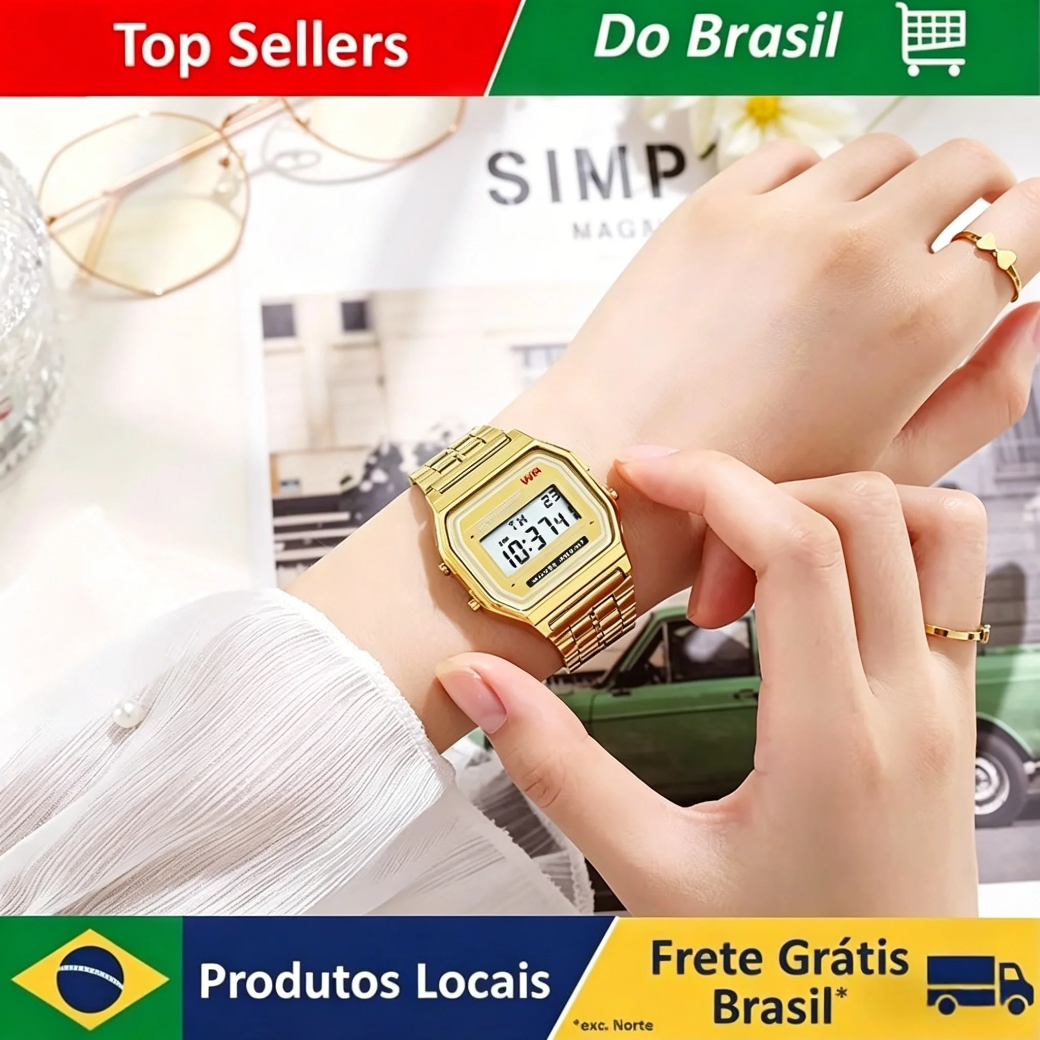 Relojes digitales LED de lujo de Brasil para hombre, reloj electrónico de acero inoxidable dorado, reloj de negocios a la moda para hombre, relojes masculinos
