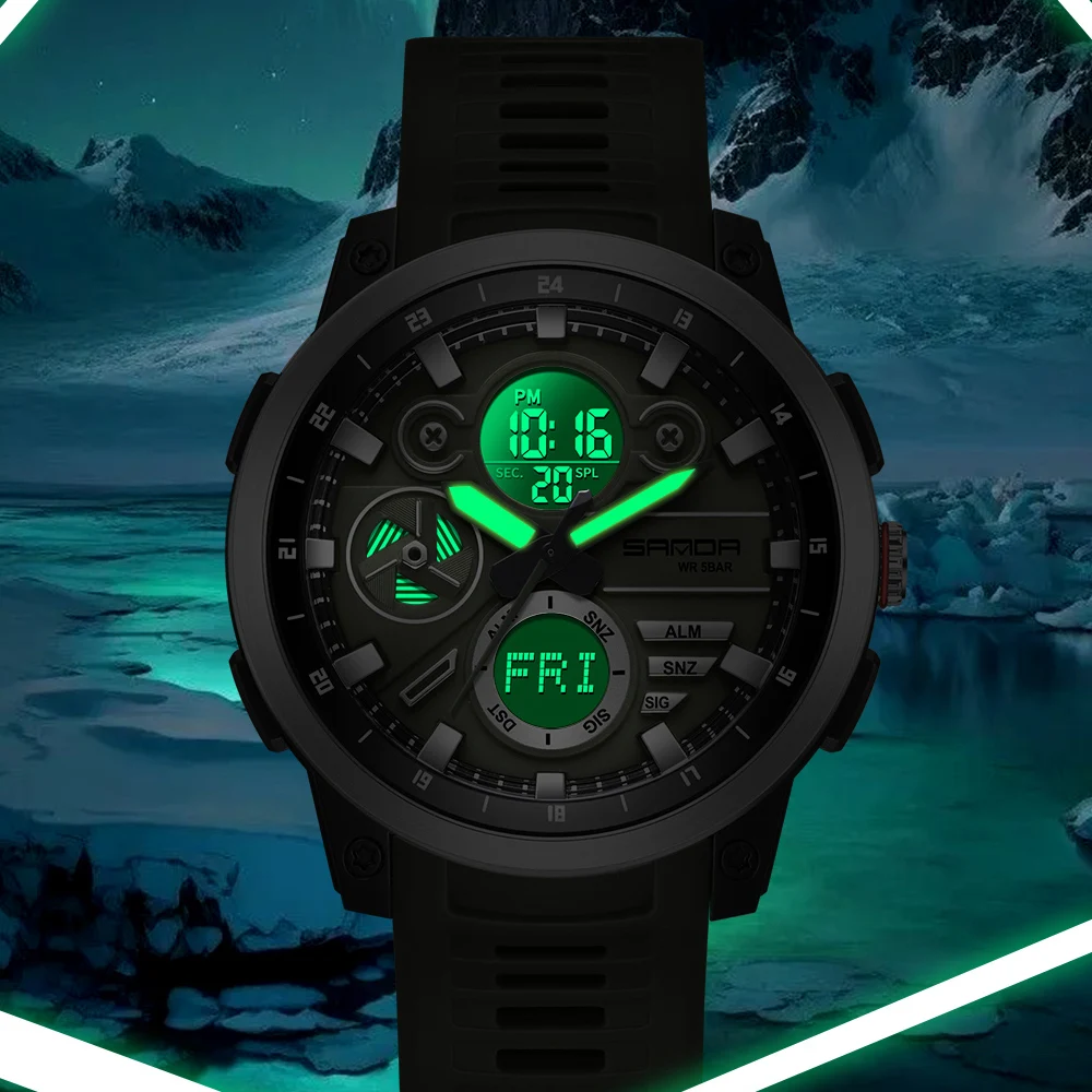 Reloj de pulsera deportivo SANDA para hombre, correa de TPU, reloj de cuarzo resistente al agua, reloj Digital luminoso con pantalla Dual para hombre, reloj Masculino