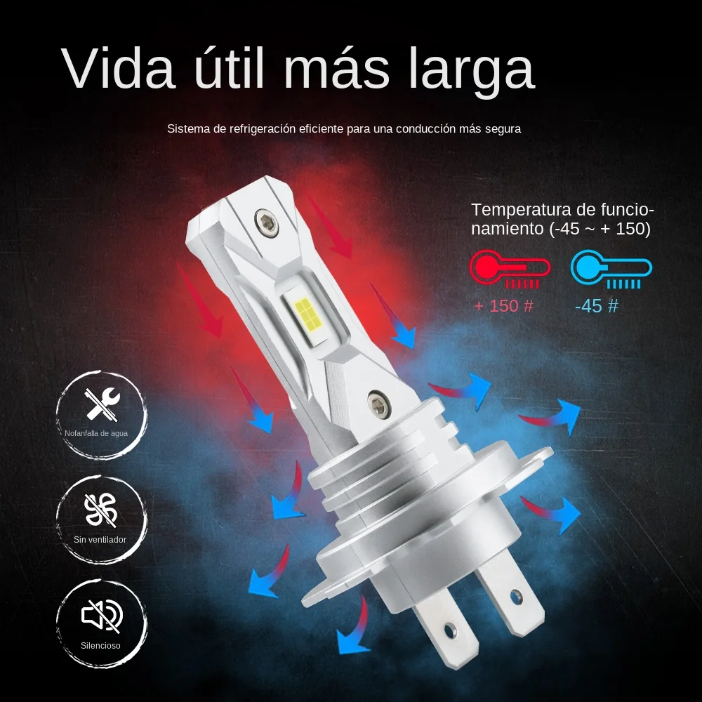 LupuAuto nuevas bombillas LED H7 60W 18000LM lámpara de cabeza sin ventilador tamaño Mini inalámbrico para faro de coche bombilla LED CSP 6000K xenón blanco