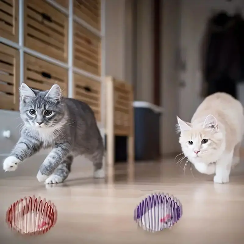 Pelotas de juguete para gatos, divertidos juguetes elásticos con resortes para gatitos, ratas enjauladas interactivas, bolas rodantes para gatos, accesorios para gatos de Color aleatorio para mascotas