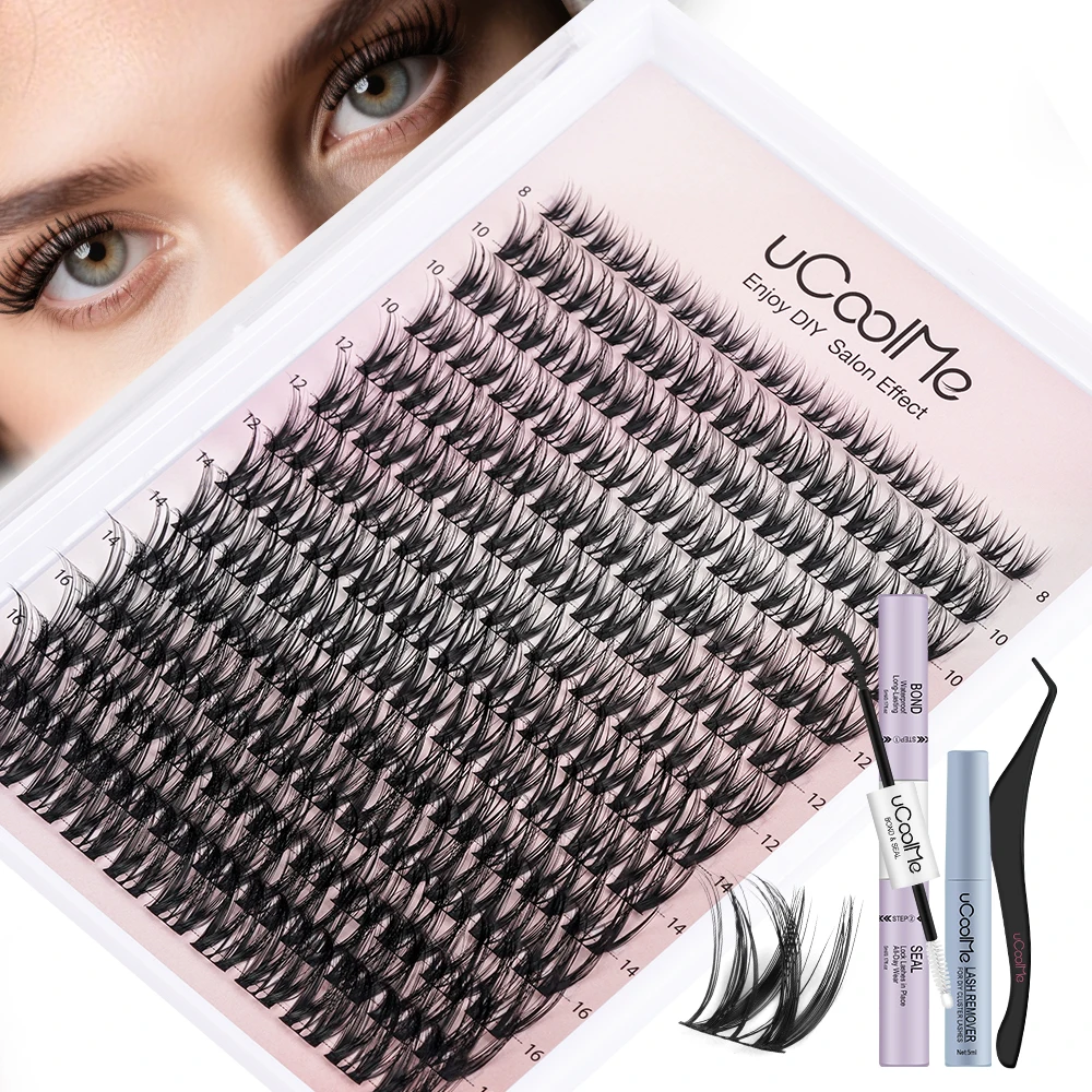 uCoolMe Lashes Flora 0.05mm Kit de Extensiones de Pestañas con Grupos Definidos y Voluminosos, Adhesivo y Sellador, Removedor, para Uso Doméstico, Larga Duración, Resistentes al Agua