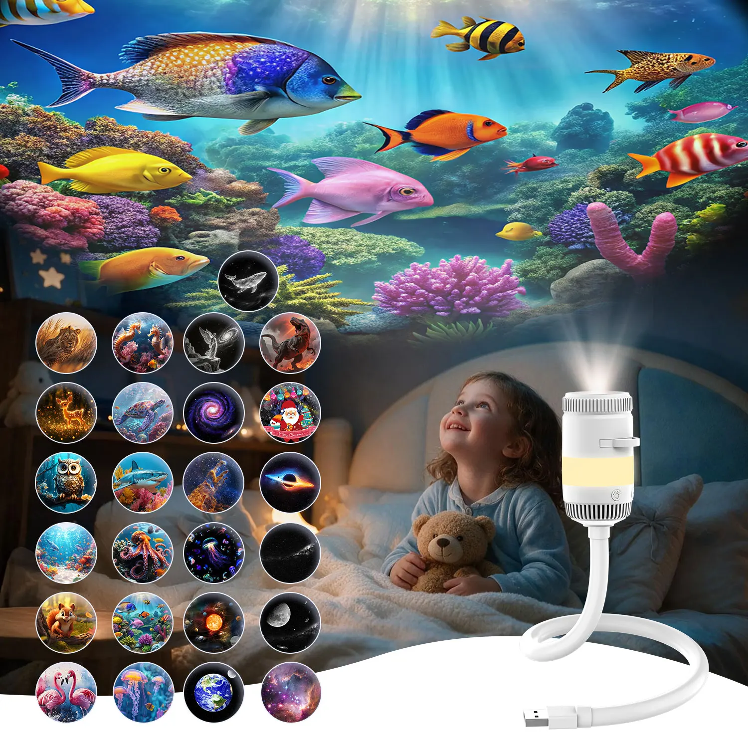 Proyector de Estrellas Galácticas Ausyle, Lámpara Nocturna LED USB con Diseño de Medusa, Cielo Estrellado y Universo, Decoración de Ambiente para Hogar, Dormitorio y Habitación