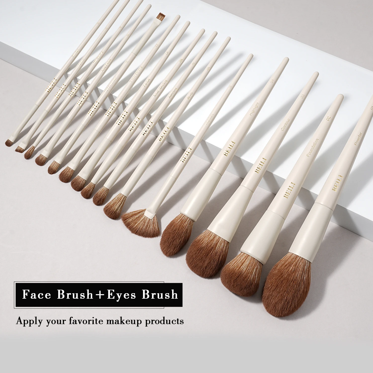 BEILI-Juego de brochas de maquillaje, 15 Uds., brocha de pelo sintético Beige, base, contorno, sombra de ojos, delineador de ojos, colorete, mezcla, resaltador