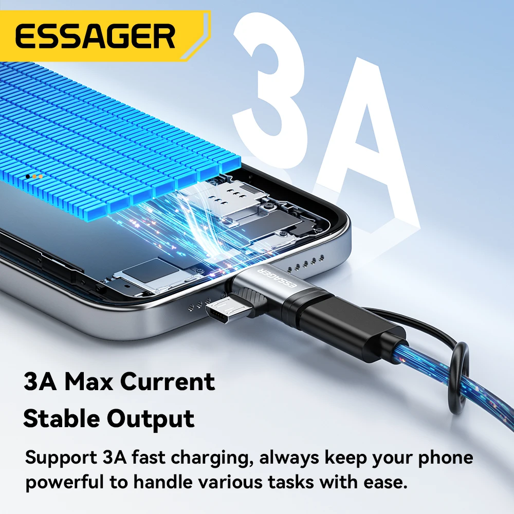 Essager 2 en 1 iluminación/Micro adaptador de carga rápida USB tipo C conector hembra para iPhone 17 16 15 14 13 12 11 convertidor de IPad