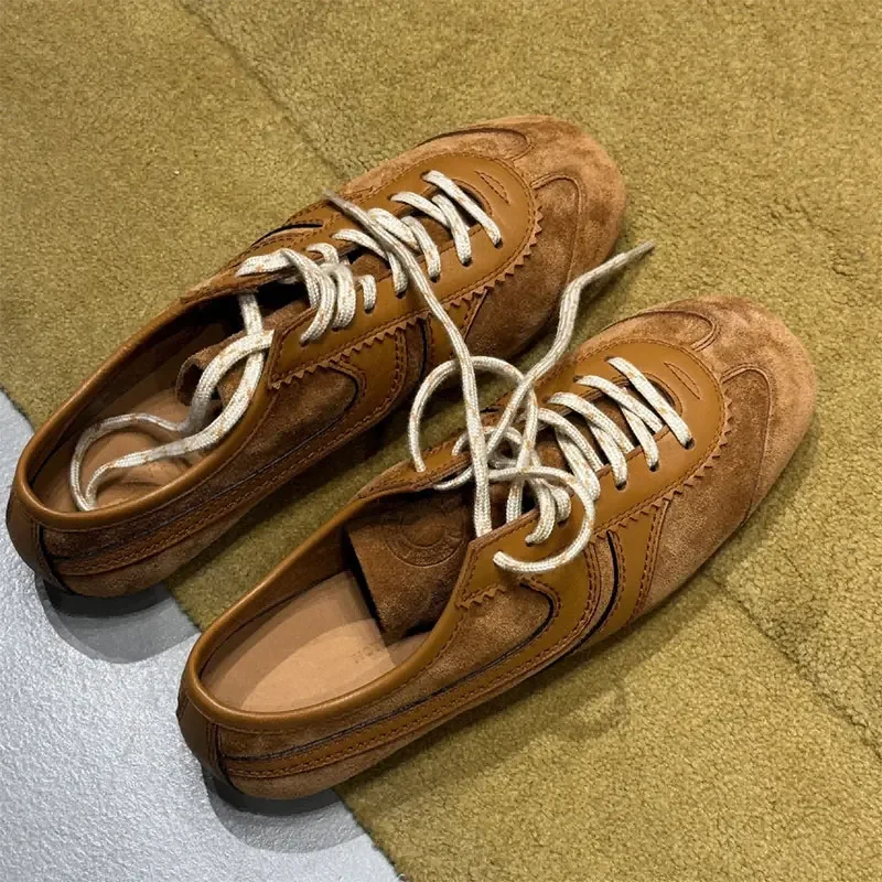 Zapatos Deportivos para Mujer, Estilo Retro Británico 2026, Zapatos de Entrenamiento de Cuero Genuino, Planos con Cordones, Zapatos Deportivos Casuales de Diseño Retro para Correr