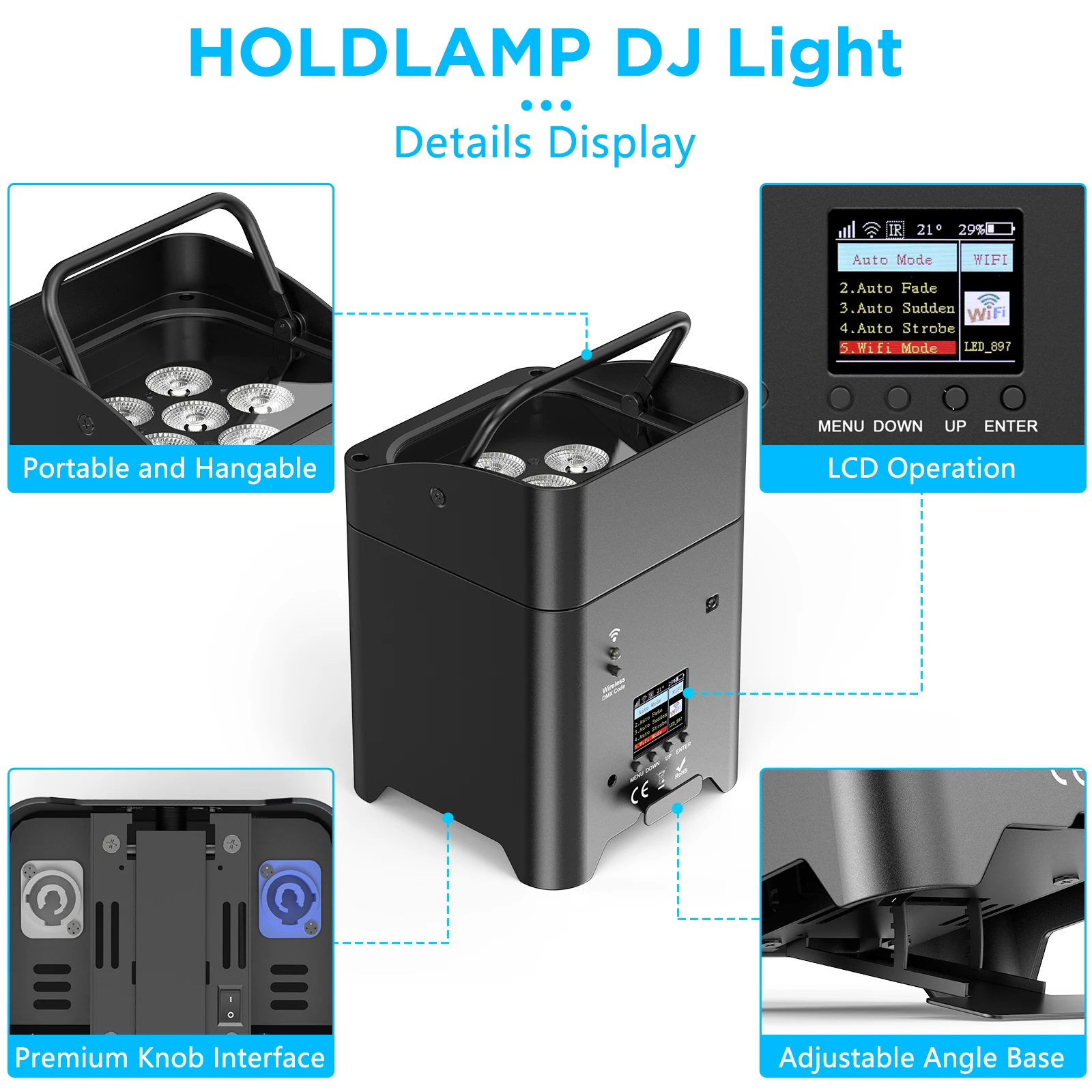 U'King 4 Uds 6x18W 6 en 1 RGBAW + luz Par UV con bolsa DMX Control remoto WiFi Par luz LED inalámbrica para escenario para DJ Bar fiesta