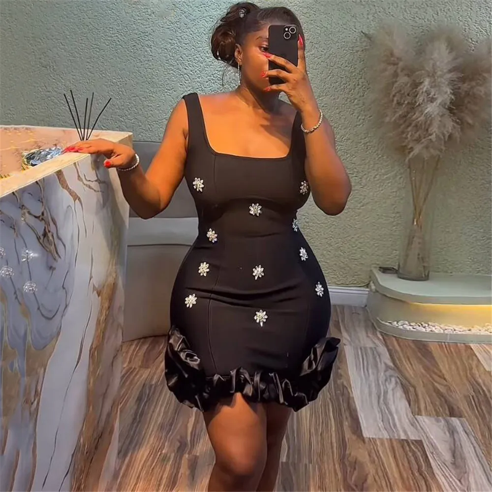 Ropa de verano con volantes para mujer, minivestido Sexy sin mangas con vendaje para fiesta y Club, novedad de 2025
