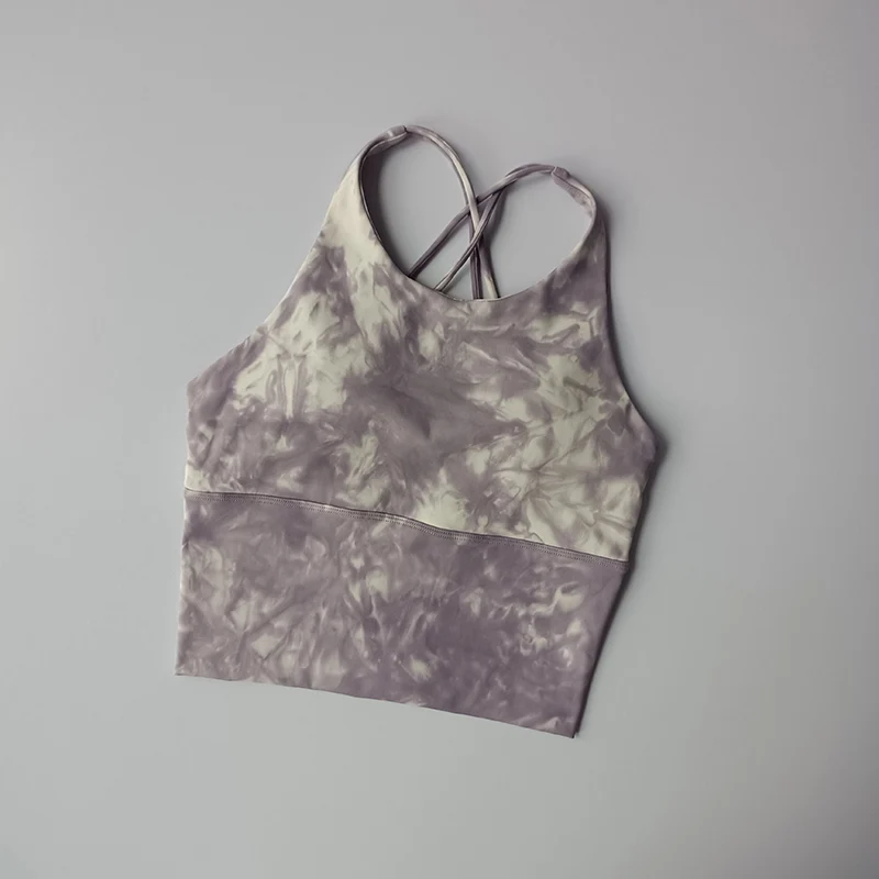 Ropa interior deportiva tie-dye para mujer, a prueba de golpes, amortiguadora, chaleco deportivo con espalda estilizada, sujetador con efecto push-up, traje de fitness, traje de yoga.