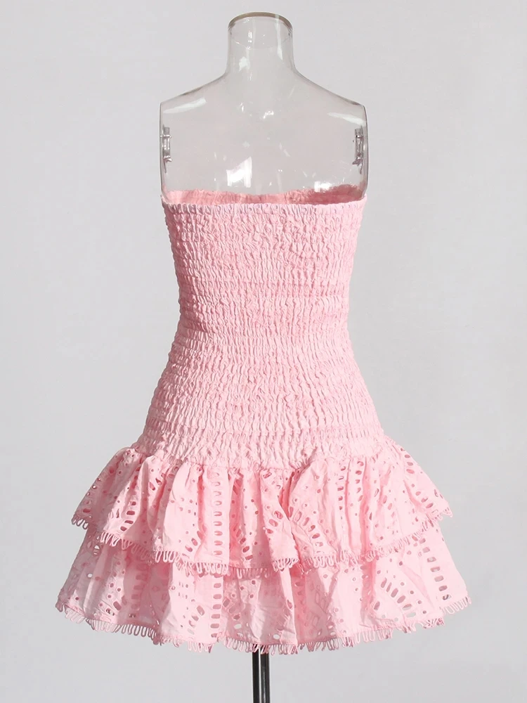TWOTWINSTYLE, vestidos informales con pliegues de retales para mujer, sin tirantes, sin mangas, cintura alta, vestido elegante adelgazante calado para mujer