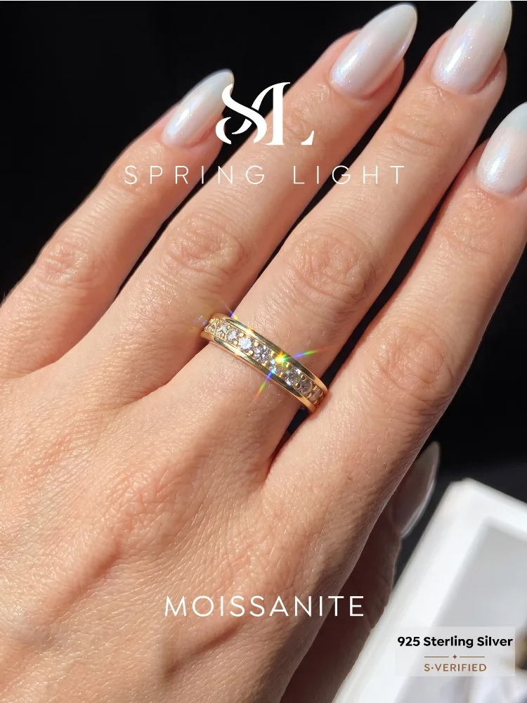 Anillos de Diamante Moissanita Redondo Real de Lujo con Certificado para Mujer, Aniversario, Boda, Plata de Ley 925, Joyería Fina