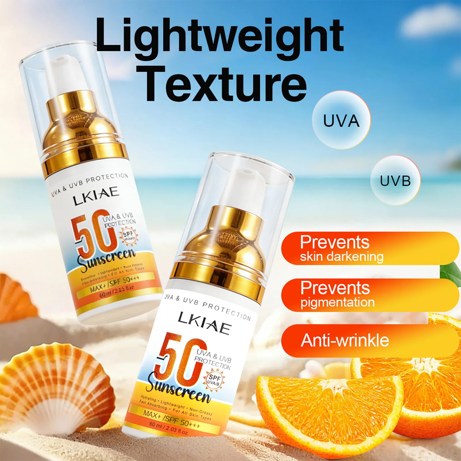 Protector Solar LKIAE Spf 50+, Protección UVA, UVB, Previene Quemaduras Solares, Oscurecimiento de la Piel, Pigmentación, Antiarrugas, Con Aloe Vera