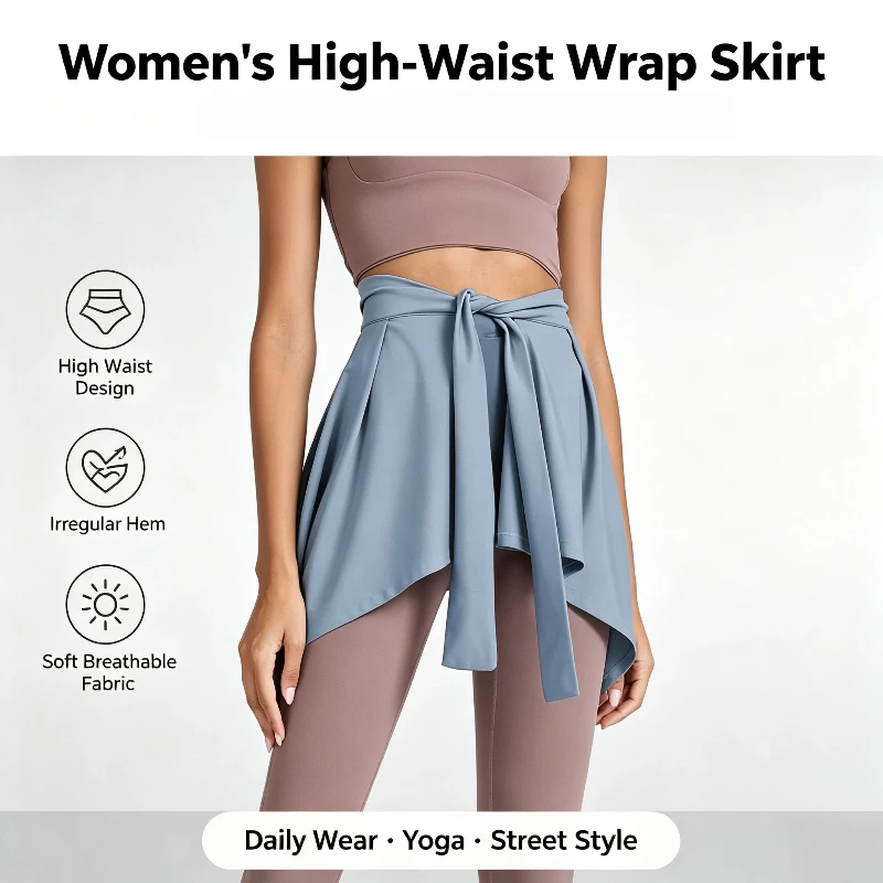 Falda de tenis para Yoga de Color sólido para mujer, entrenamiento atlético, faldas envolventes con lazo para correr, bufanda asimétrica que cubre la cadera